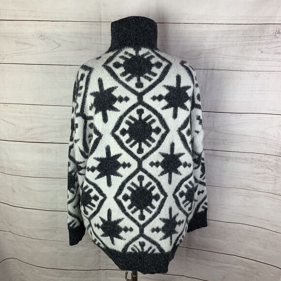 wool sweater aztec geometric tribal western Star high-low white black small 4 6 - Picture 2 of 12